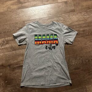 Gray Graphic Tee with Colorful 'Mama' Design